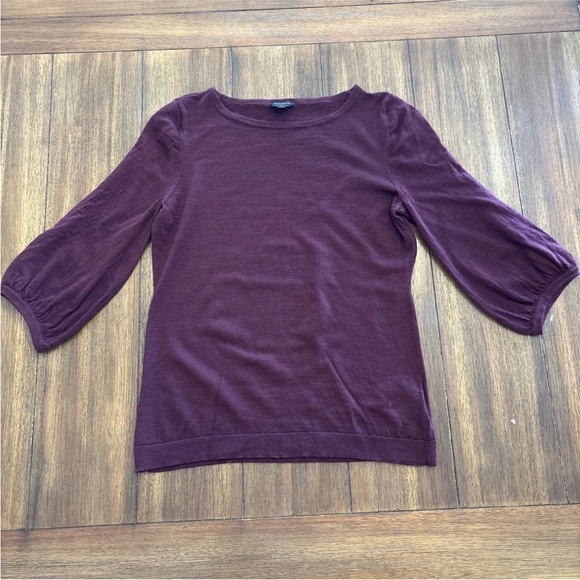 Talbots 3/4 Burgandy Merino Wool Sweater with Split Sleeve Size M - Picture 6 of 13